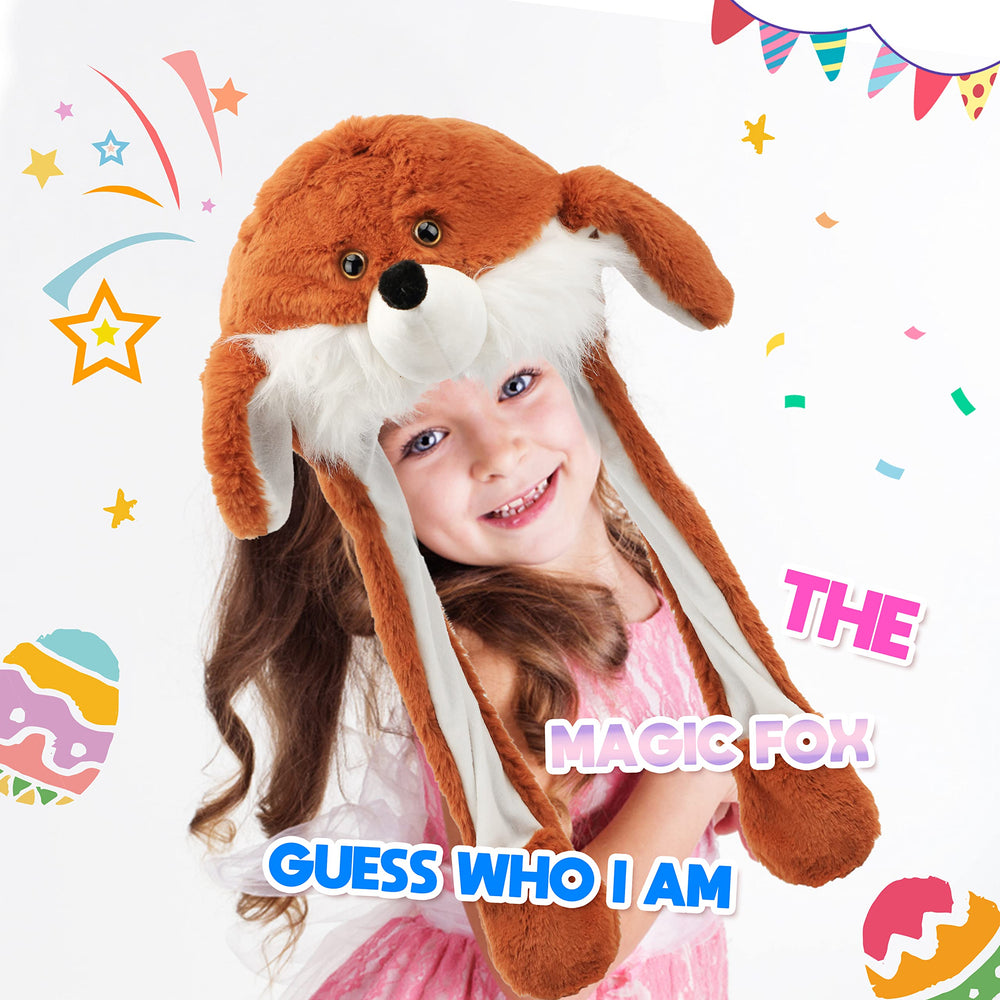 Bubblepompom fox hat movable ears, side view showing ear motion for fun