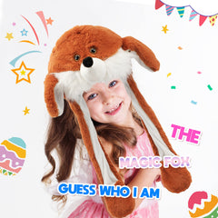 Bubblepompom fox hat movable ears, side view showing ear motion for fun