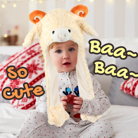 Bubblepompom plush lamb hat offers cozy comfort in plush fabric.
