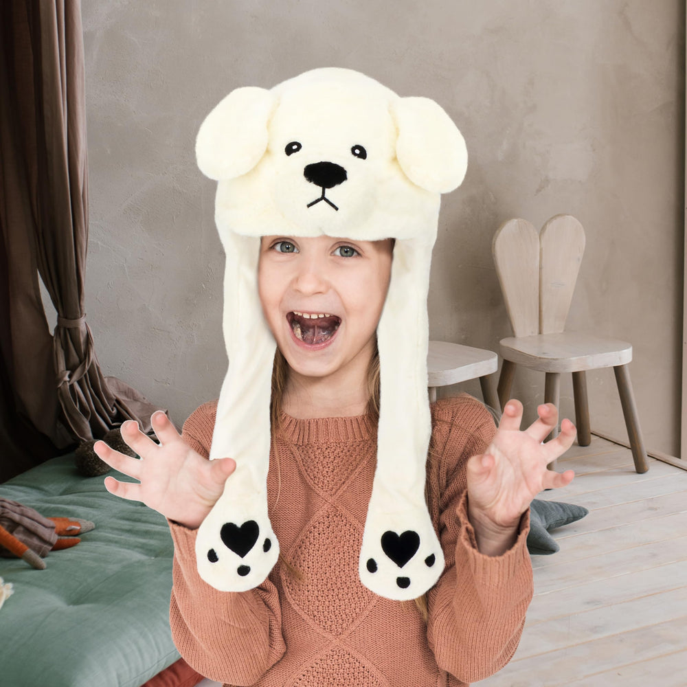 Bubblepompom Polar Bear Hat side view highlights cozy fit.