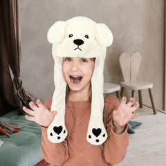 Bubblepompom Polar Bear Hat side view highlights cozy fit.