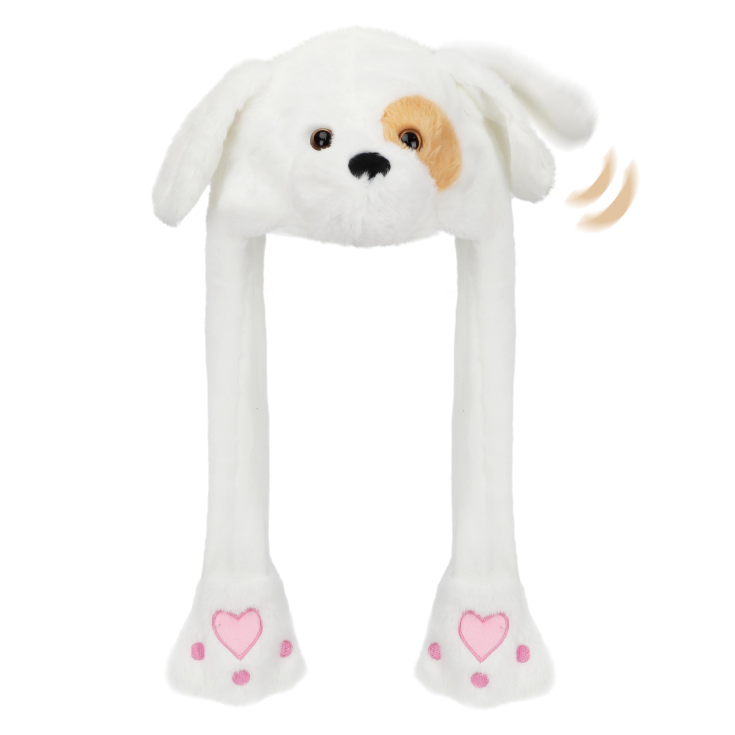 Bubblepompom Puppy Hat with Moving Ears showing movable ears for fun photos