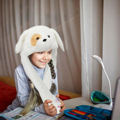 Bubblepompom Puppy Hat worn outdoors for autumn adventures