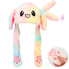 Bubblepompom Rainbow Bunny Hat with movable ears for playful photos and videos.
