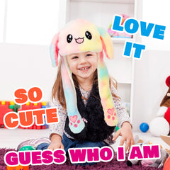 Bubblepompom Rainbow Bunny Hat keeps warm during autumn and winter walks.