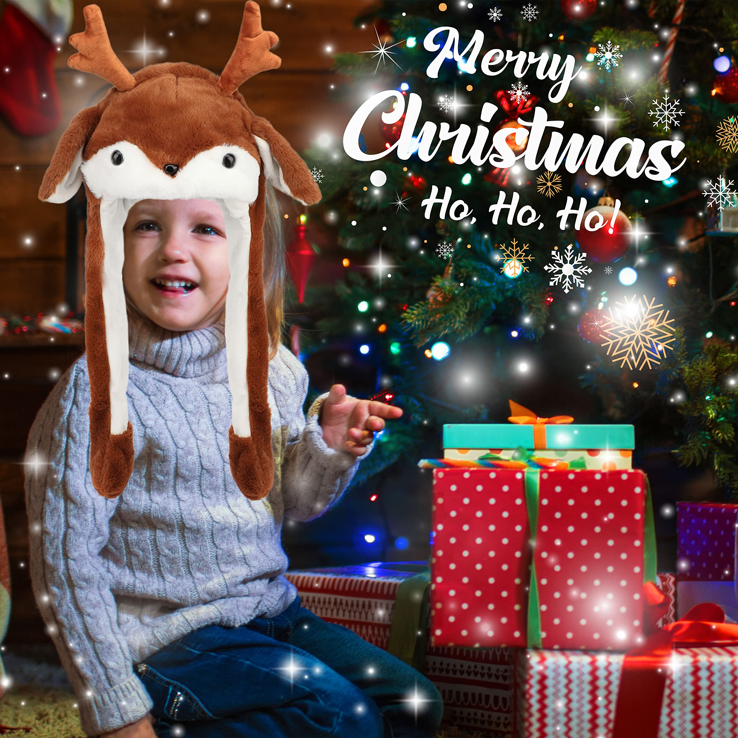 Bubblepompom reindeer hat plush earflaps add cute warmth and comfort.