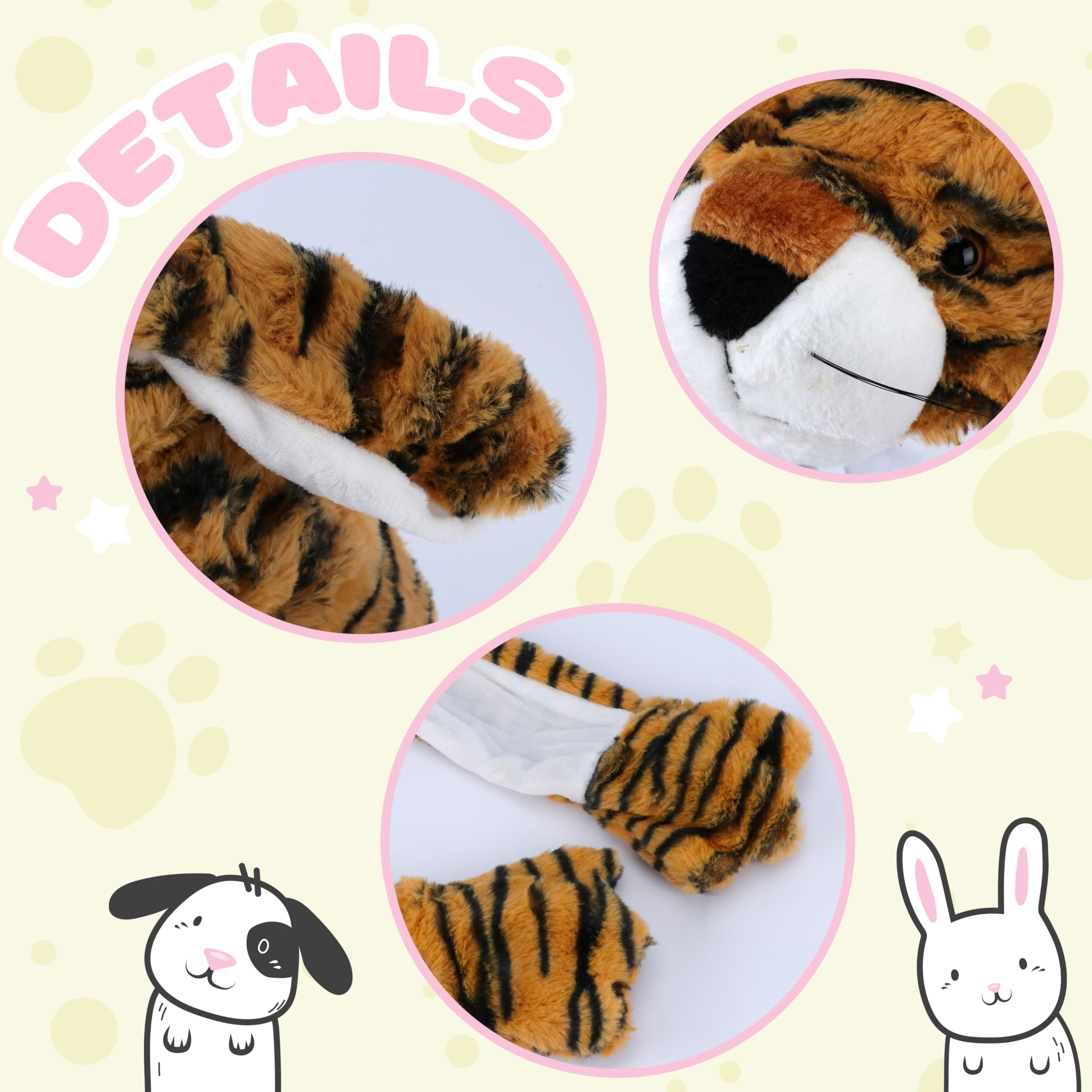 Bubblepompom tiger hat plush close-up highlights soft, cozy texture.