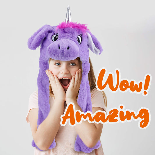 Bubblepompom unicorn hat paw-press shows ear movement for fun moments