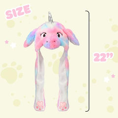 Bubblepompom unicorn hat with paw-press action, ears move for entertaining kids' photos and videos.