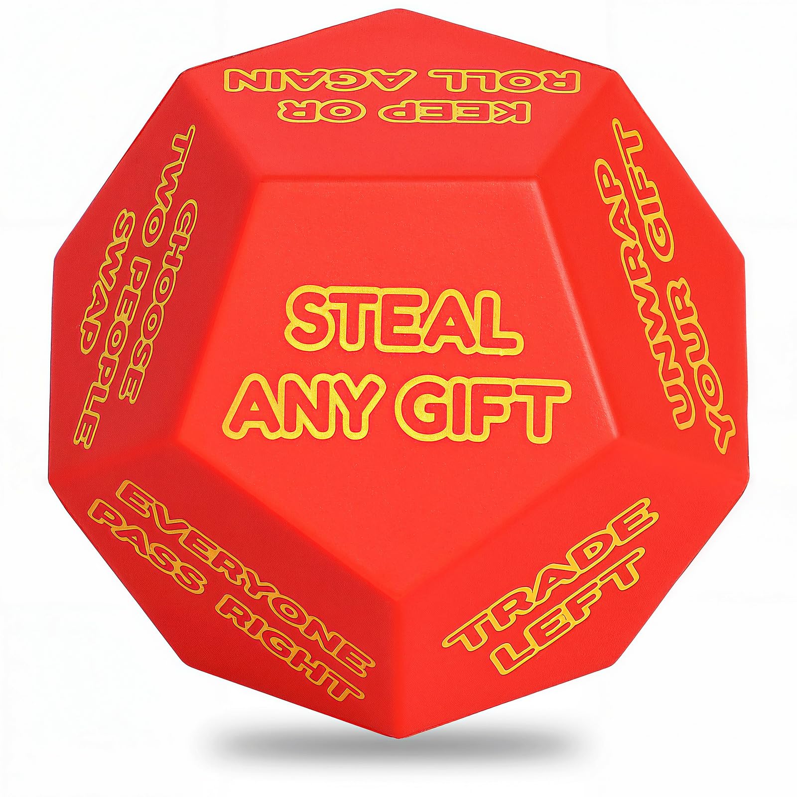 BUBERO Santa Swap Dice close-up showing a sturdy 12-sided game for holiday gatherings.
