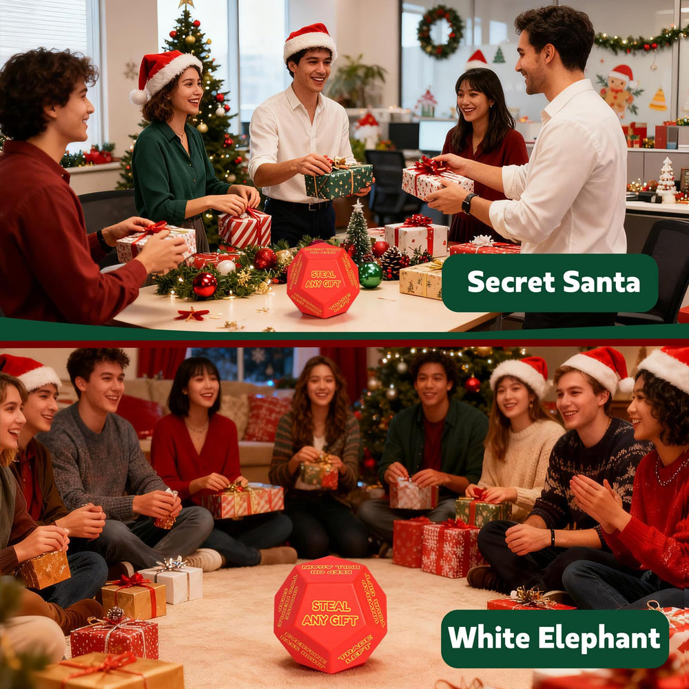 BUBERO Santa Swap Dice office party setup inspires festive gifting.
