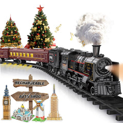 BUBUQE electric train locomotive enhances durable alloy play with realistic steam features.