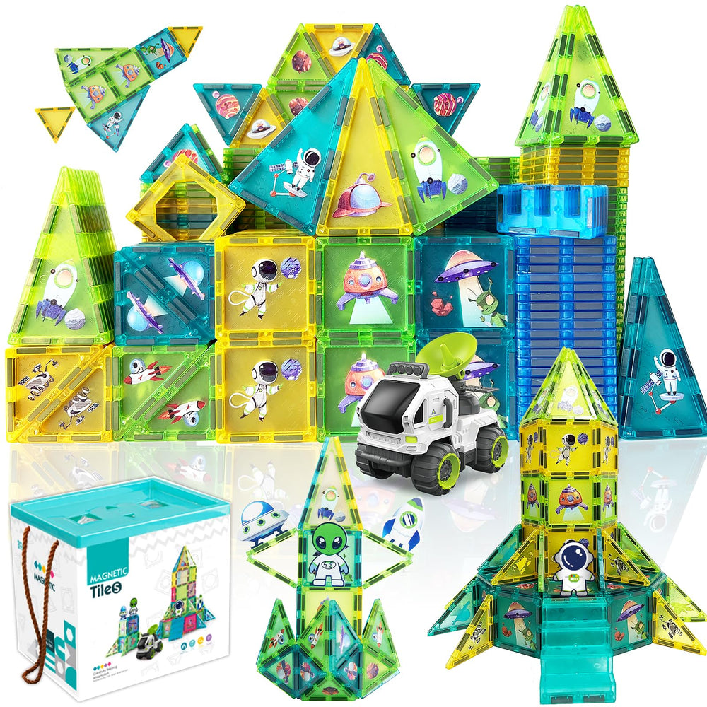 BUBUQE magnetic tiles space vehicle in action for imaginative space play