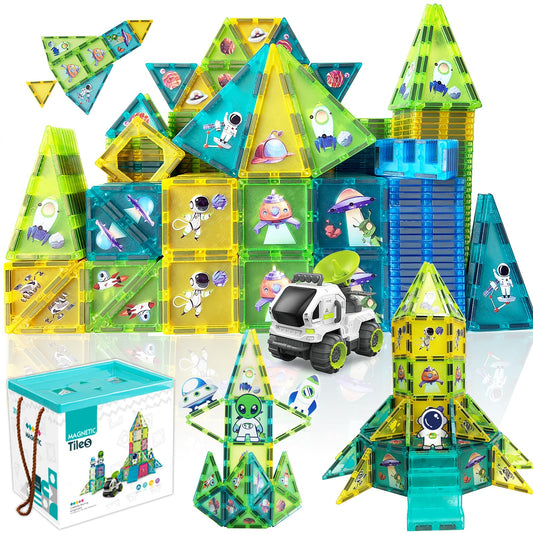 BUBUQE magnetic tiles space vehicle in action for imaginative space play