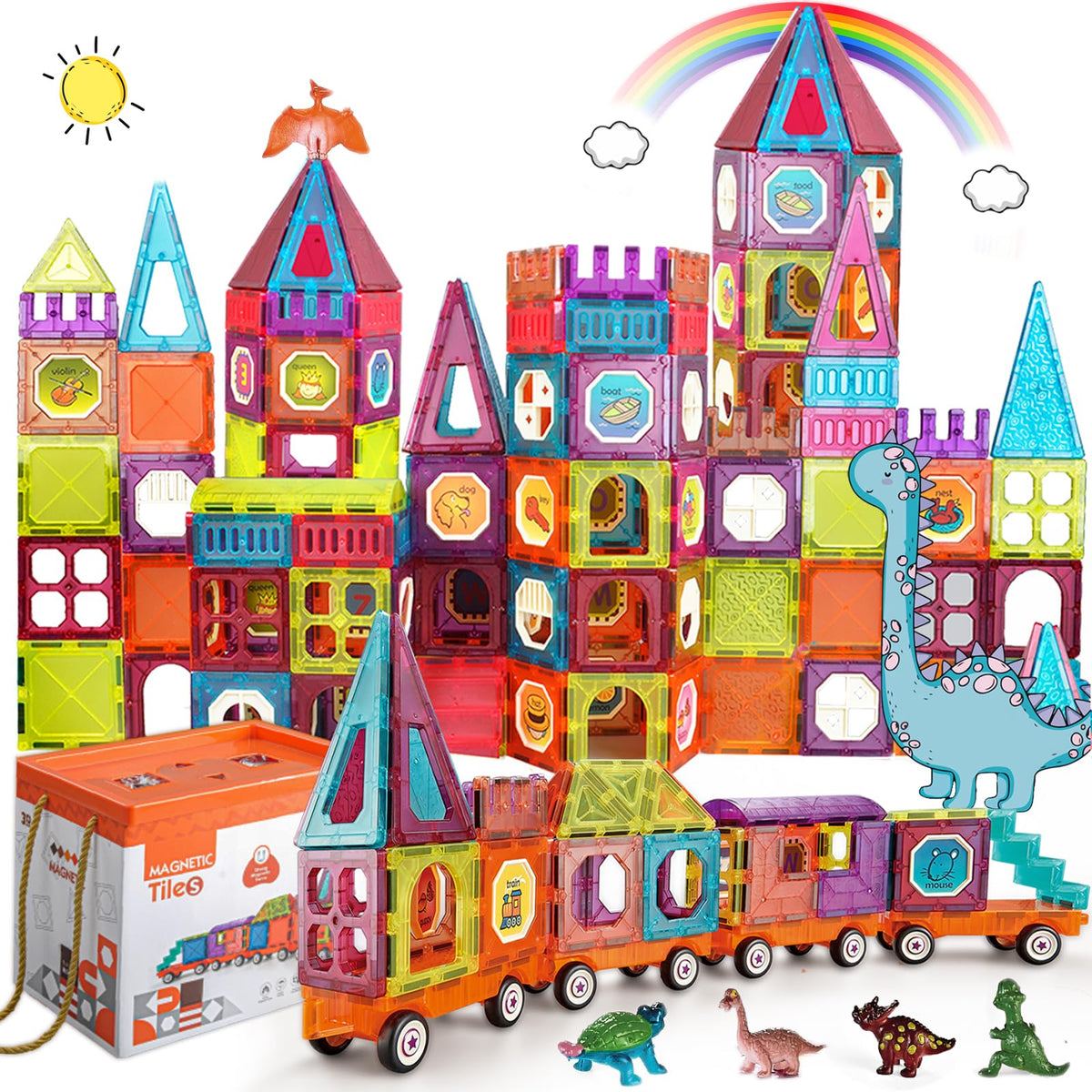 BUBUQE magnetic tiles train base assembly for sturdy, expandable play