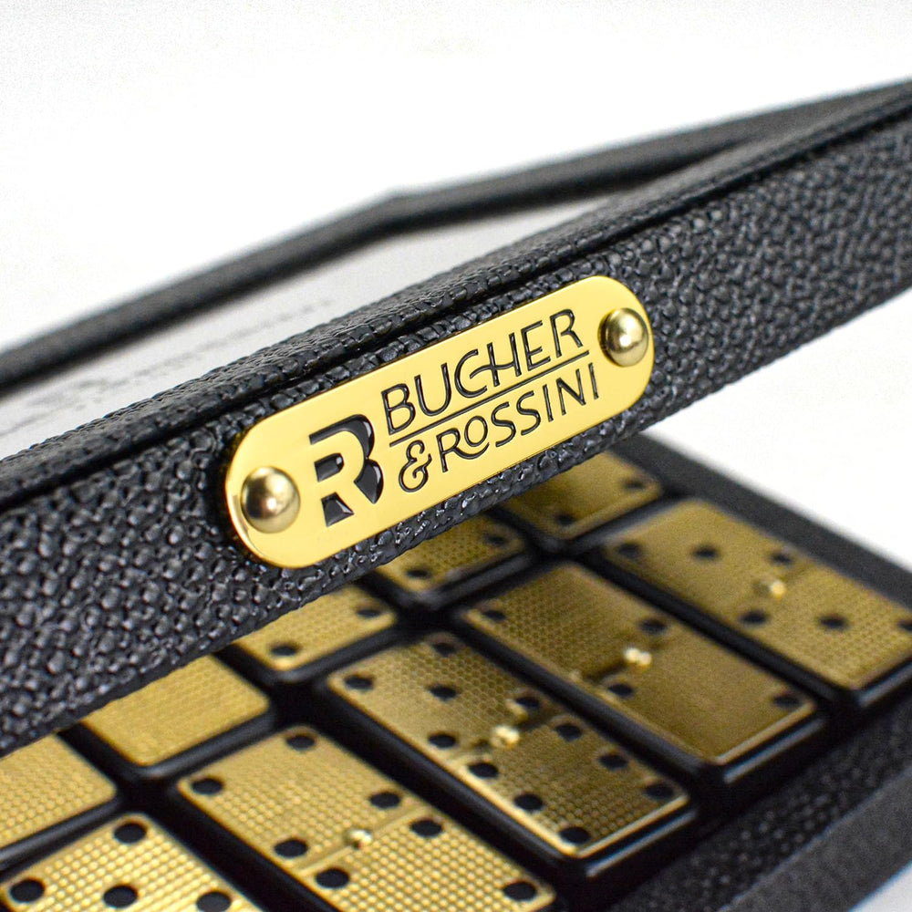Bucher&Rossini luxury pearl leather case keeps tiles organized and protected.
