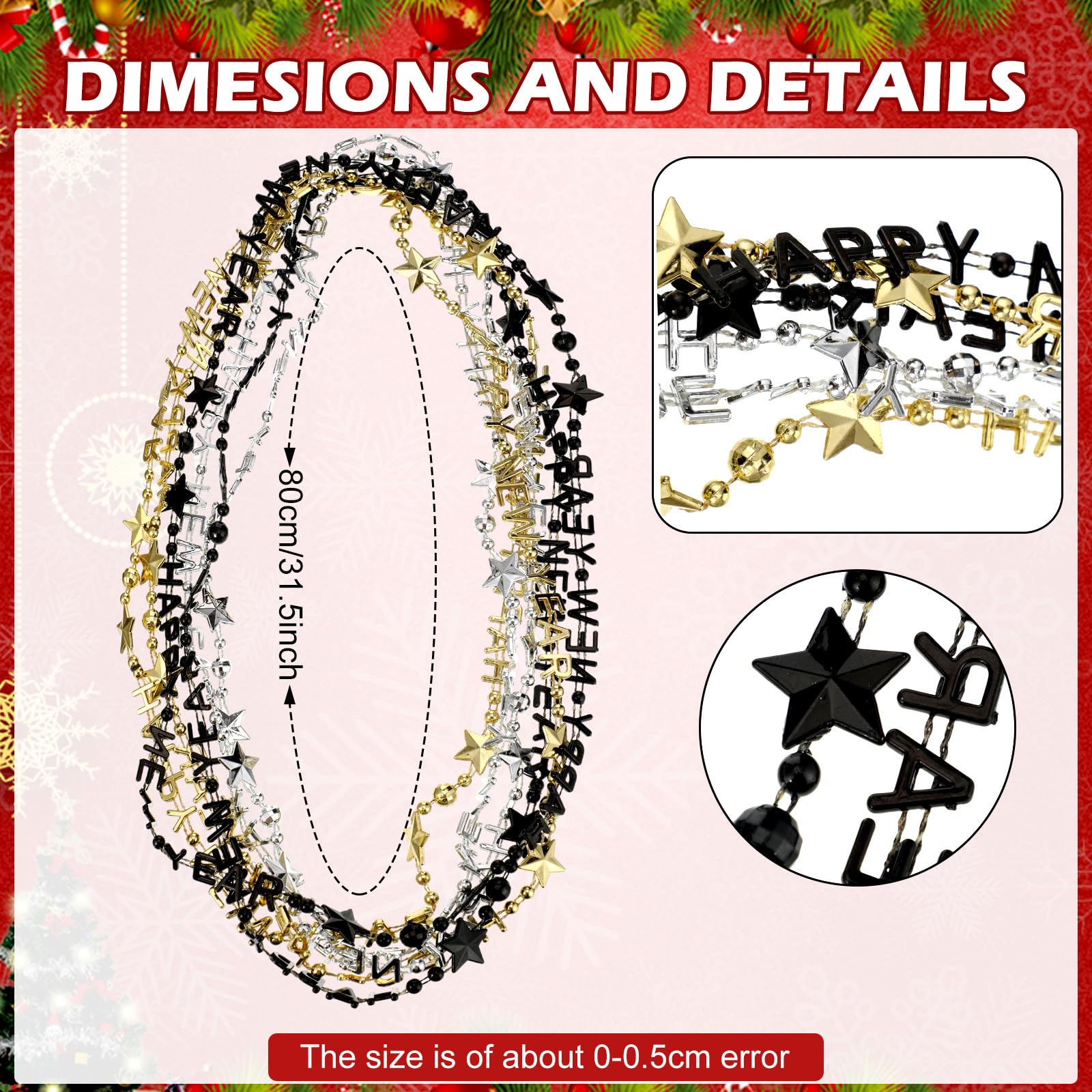 Bucherry Happy New Year silver star bead necklace adds shimmering elegance