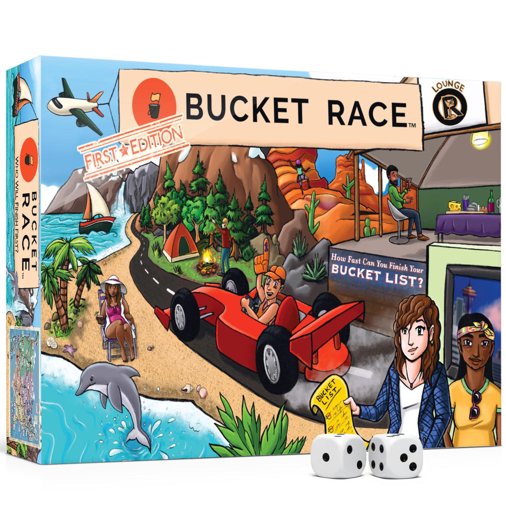Bucket Race board layout showcasing 45 U.S. locations for strategic play.
