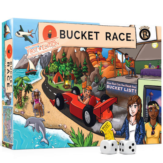 Bucket Race board layout showcasing 45 U.S. locations for strategic play.
