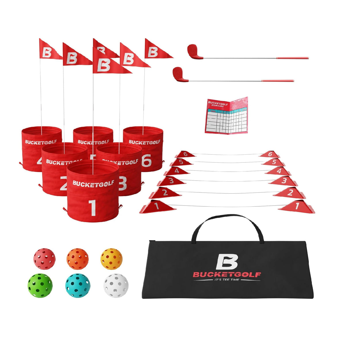 Bucketgolf 6-hole bundle set ready for backyard play.
