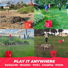 Bucketgolf 6-pack balls in hand, convenient for rotating players and tee shots