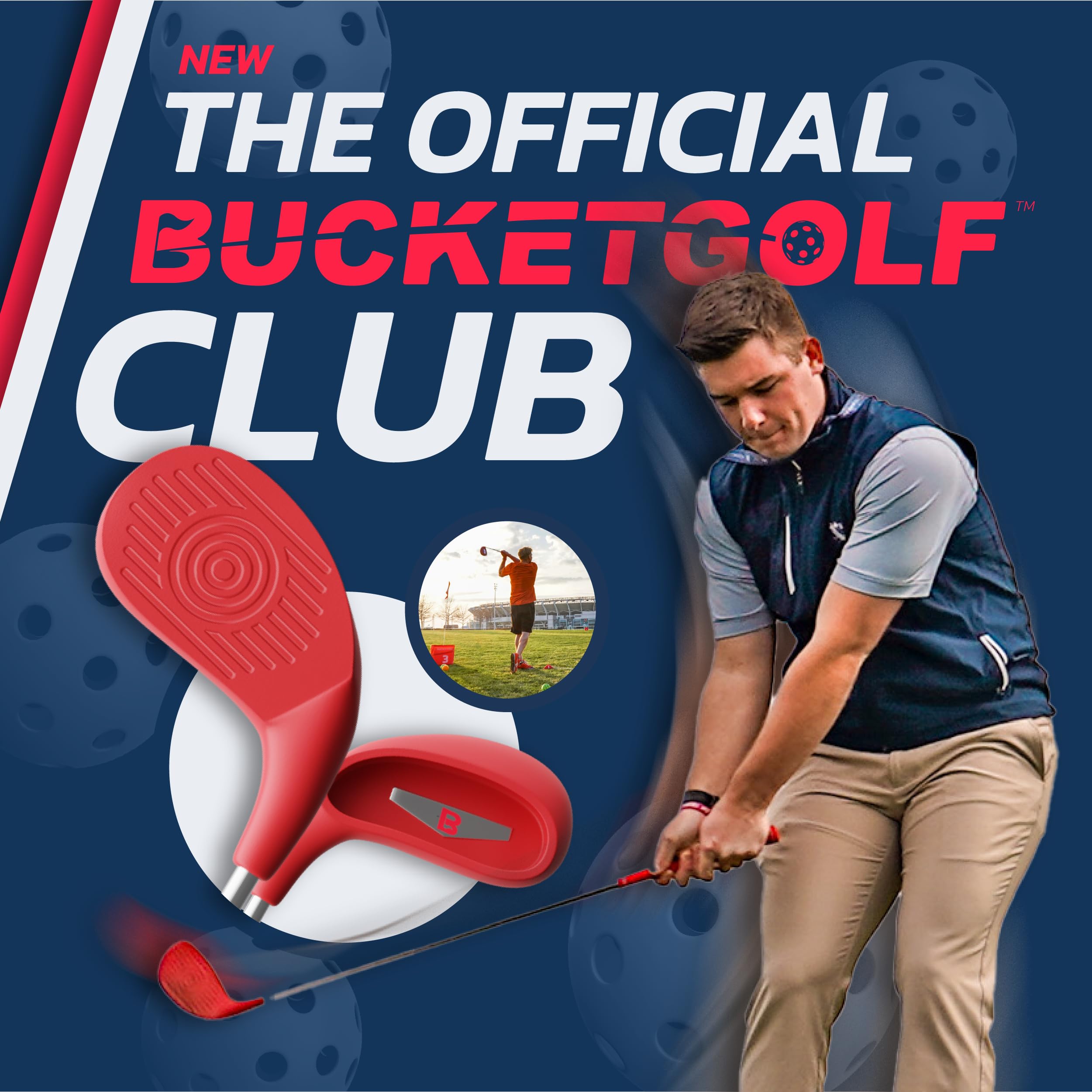 Backyard setup showing BucketGolf for family-friendly fun in grass.