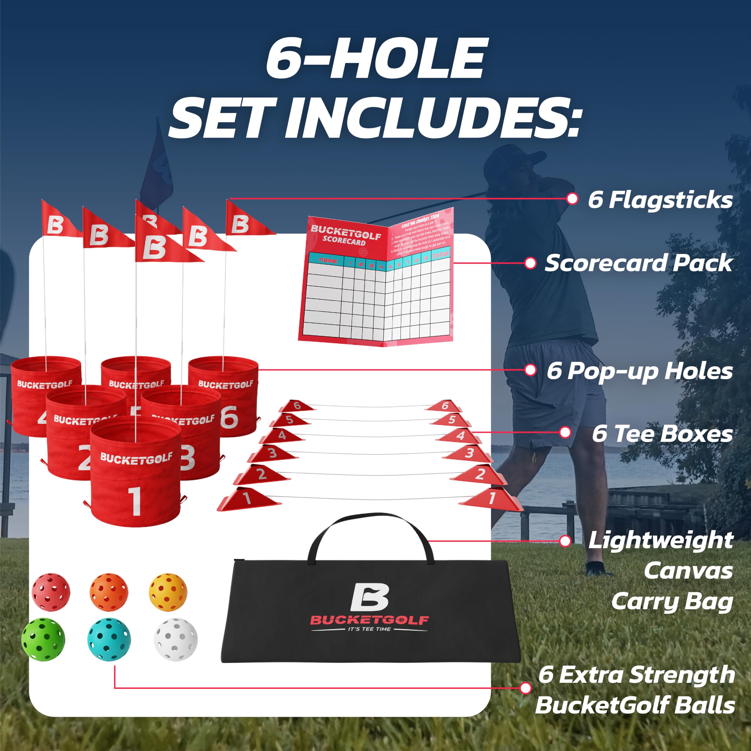 Bucketgolf custom course design enabling a new layout each session