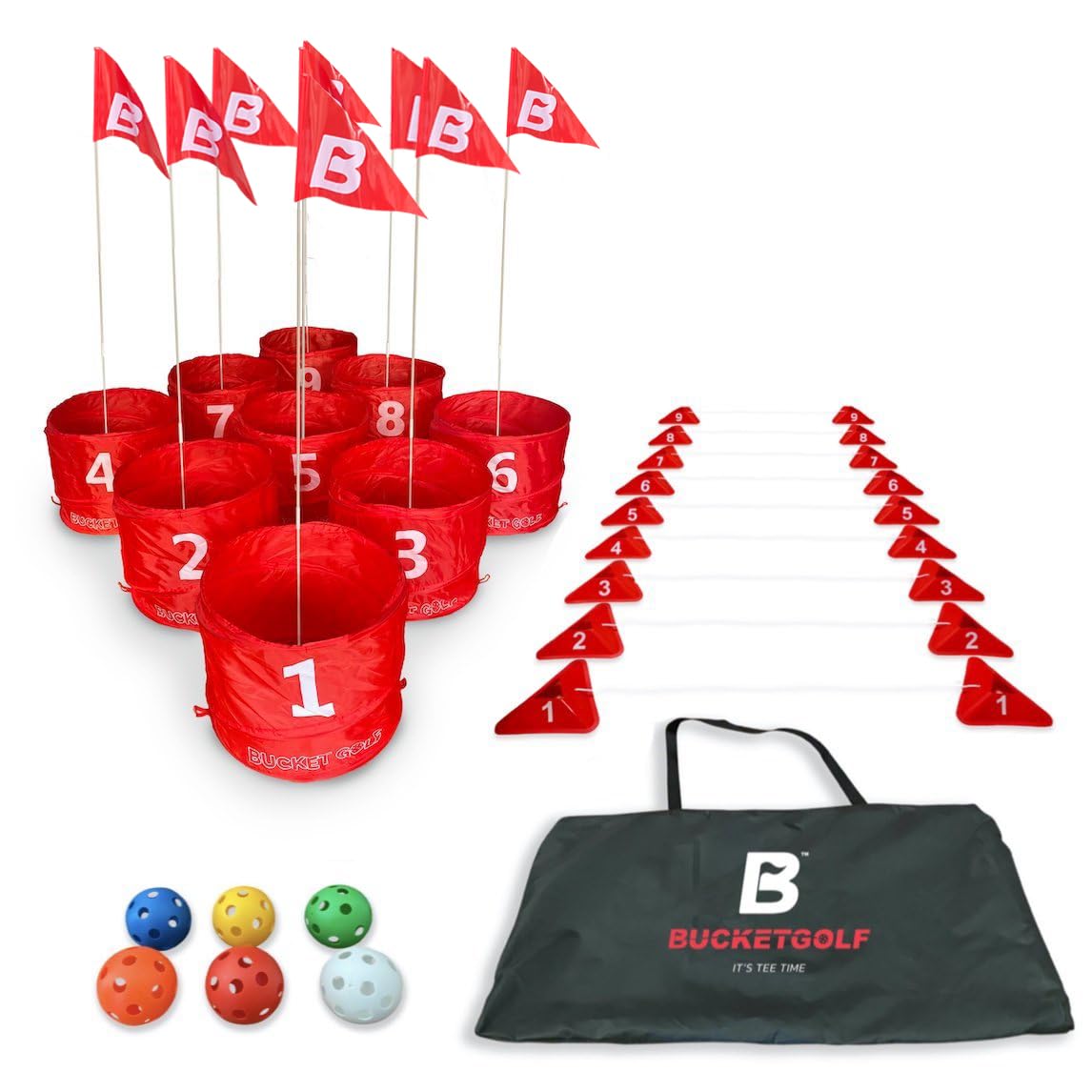 Bucketgolf Game Pro nine-hole layout for quick backyard golf
