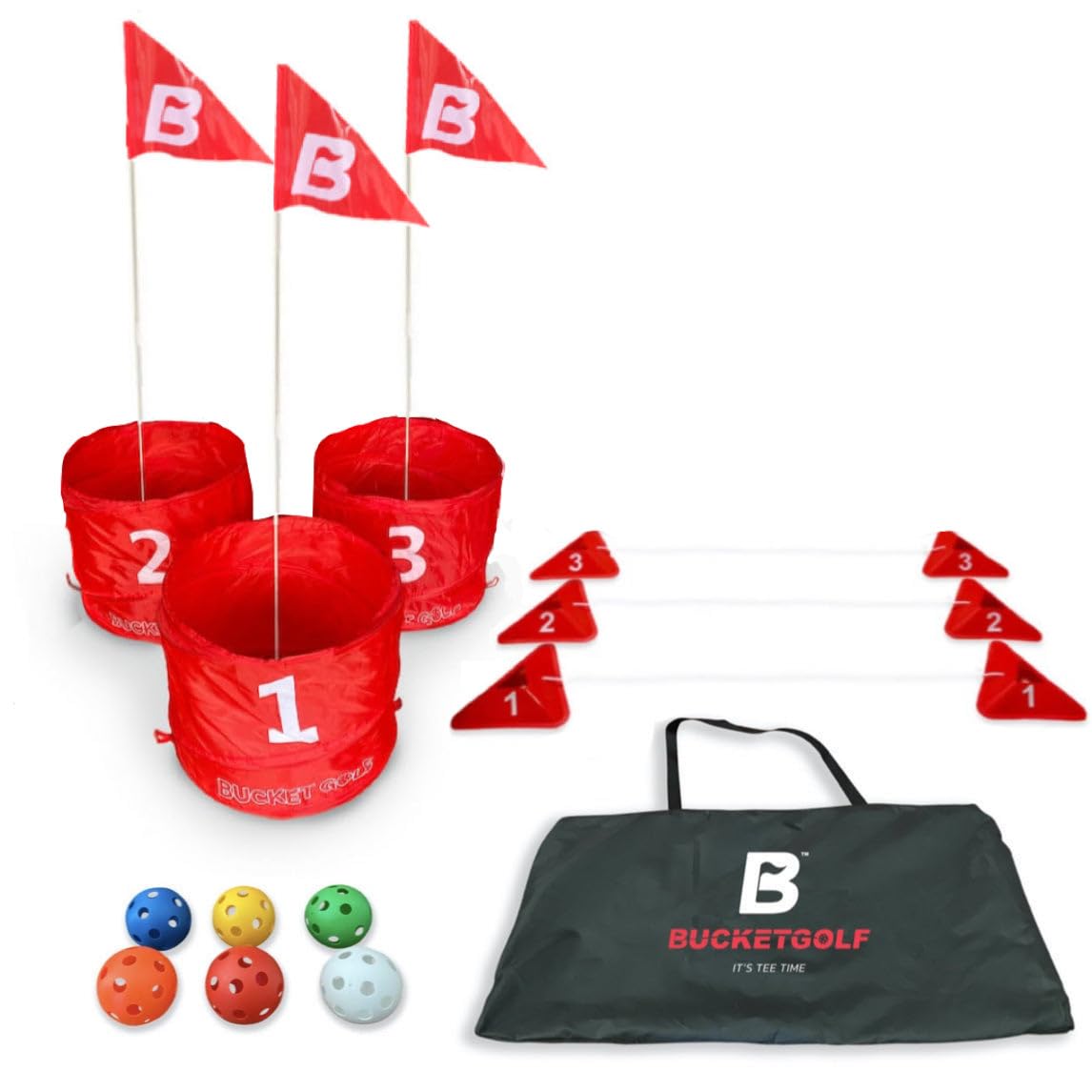 Bucketgolf Original Game 3-Hole Travel Set packaging shows portable design for outdoors