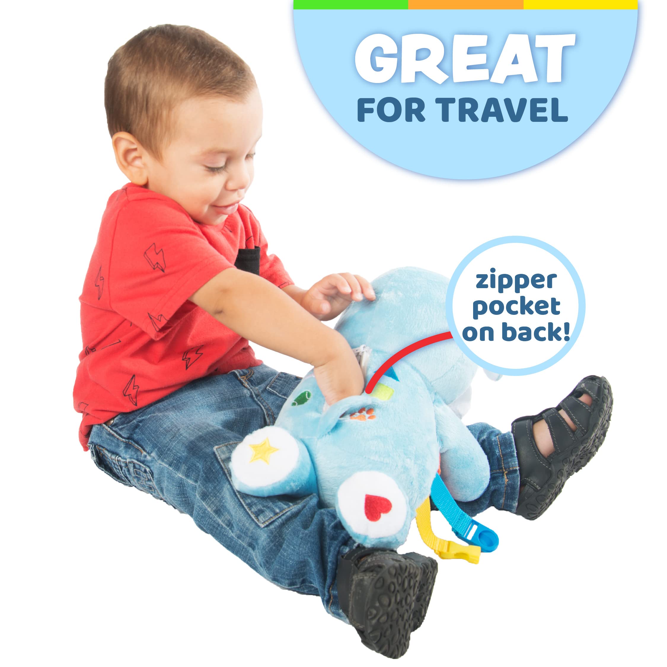 Buckle Toys Barkley Dog winter-themed plush offers cozy sensory play.