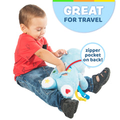 Buckle Toys Barkley Dog winter-themed plush offers cozy sensory play.