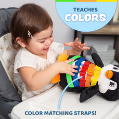 Buckle Toys Blizzard Penguin five colorful buckles promote hands-on problem solving.