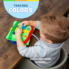 Buster Square clip-ready design demonstrated for stroller or car travel.