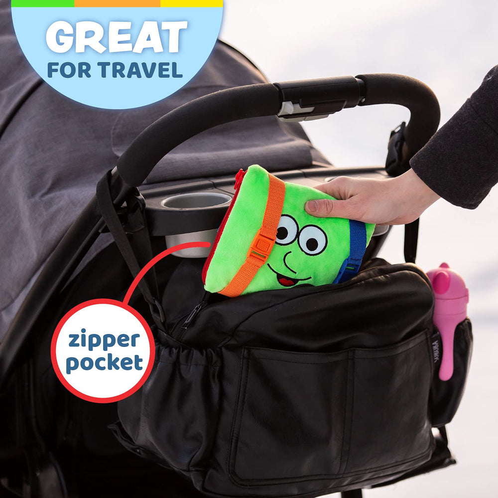 Zipper pocket detail on Buster Square supports self-directed play activities.