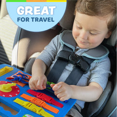 Buckle Toys Busy Board clock-face area to boost recognition and early numeracy