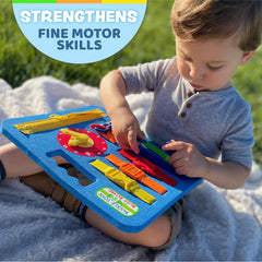 Buckle Toys Busy Board with zipper activity for tactile problem solving