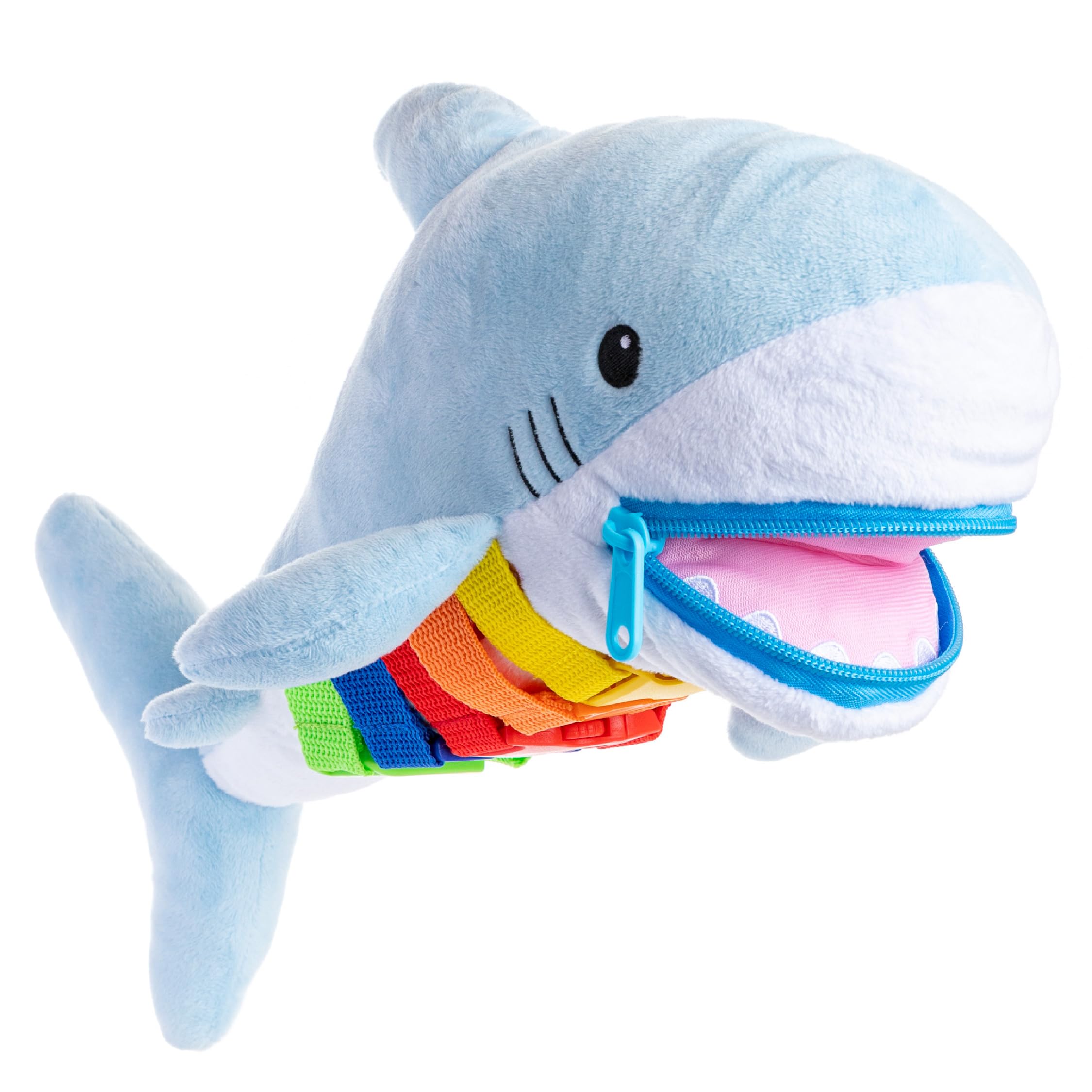 Buckle Toys Bruce Shark plush front view, a friendly cuddle companion.