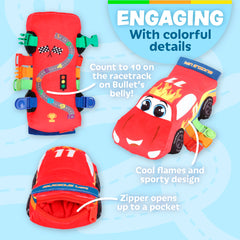 Zippered pocket on the Bullet Racecar provides space for tiny treasures and surprises.
