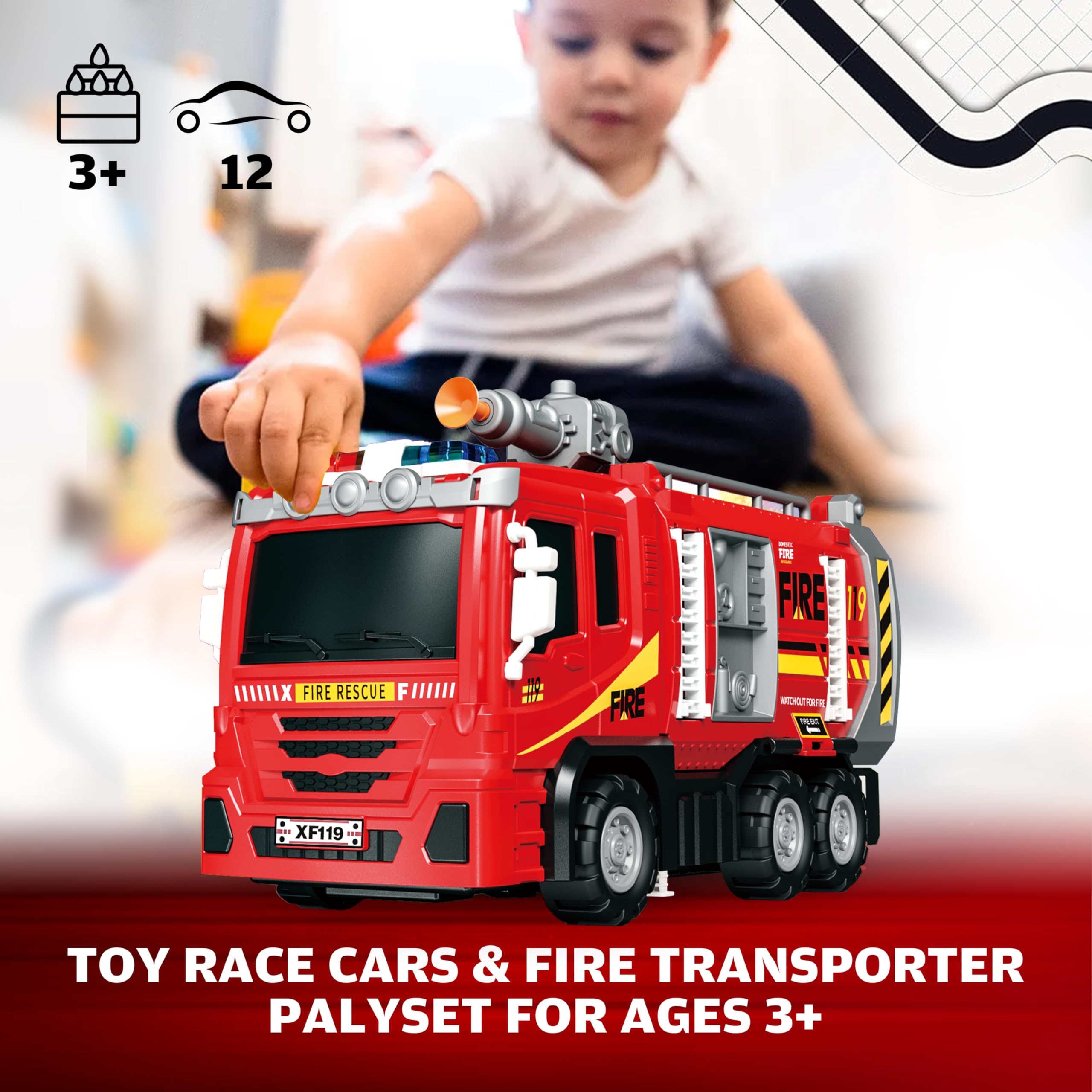 BuddyBight fire-truck-with-light-and-sound image: vivid lights and sounds enhance immersive pretend play.