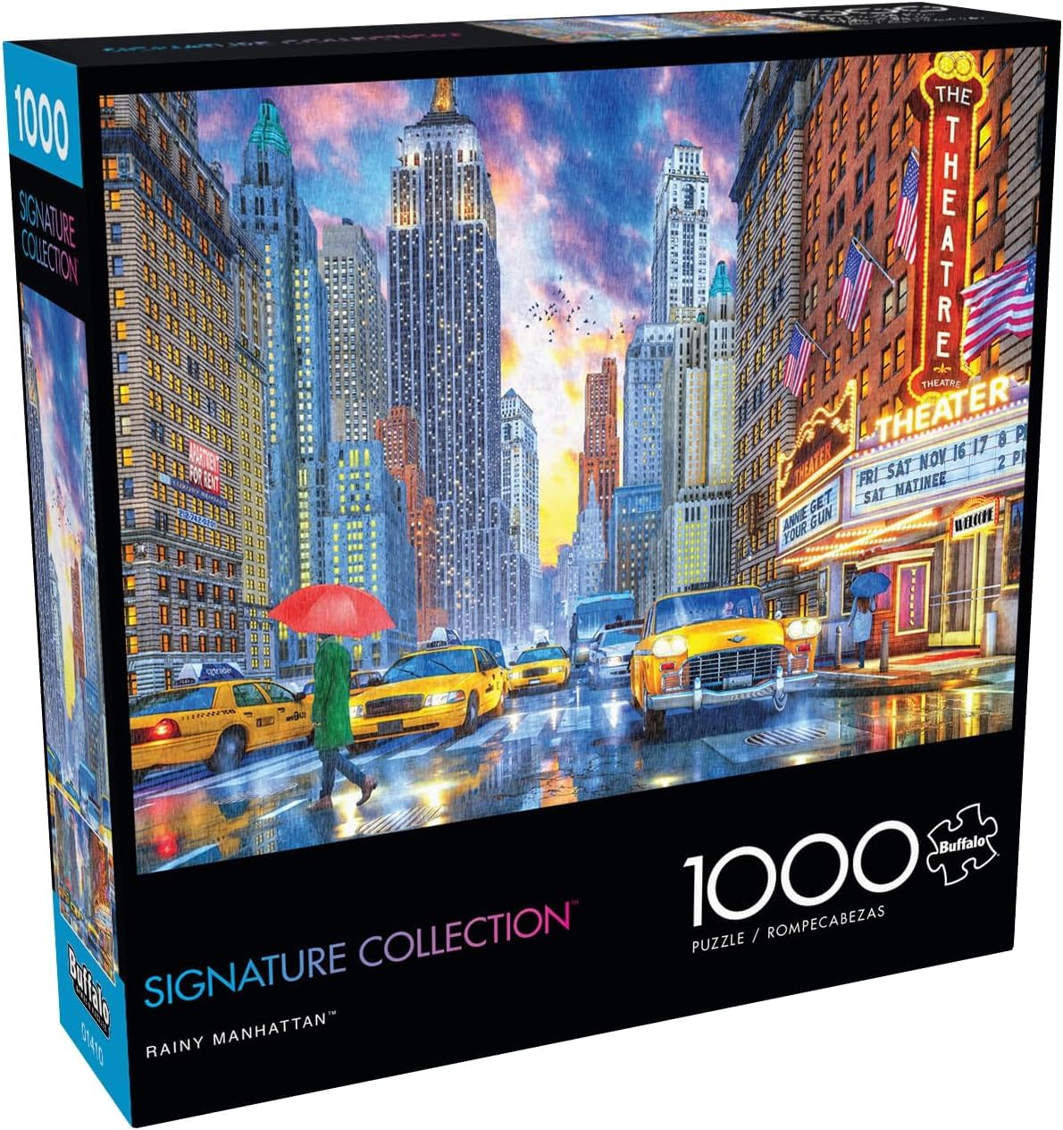 Buffalo Games Rainy Manhattan puzzle setup by Dominic Davison, interlocking pieces for a satisfying fit.
