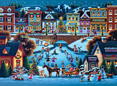 Buffalo Games Dowdle Hometown Christmas ice skating scene, inviting calm, focused puzzling.