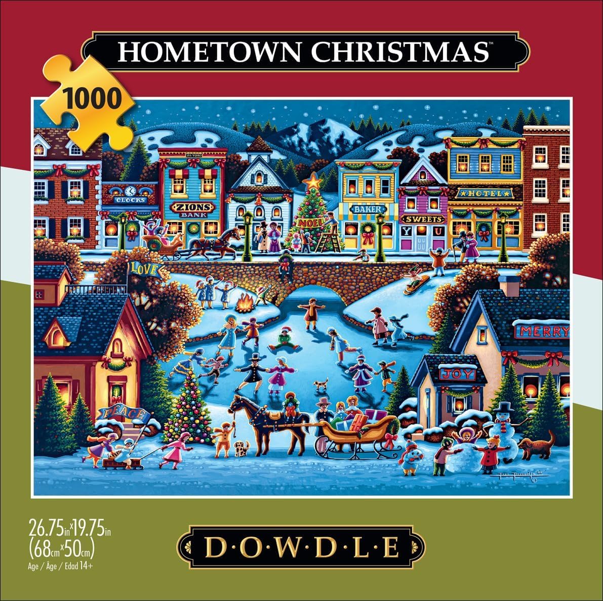 Buffalo Games Dowdle Hometown Christmas sleigh ride image, encourages shared family time.
