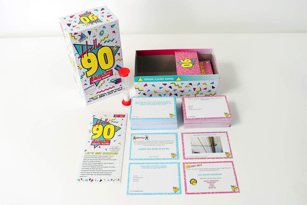 Buffalo Games Hella 90's question cards with pictures spark engagement at gatherings.