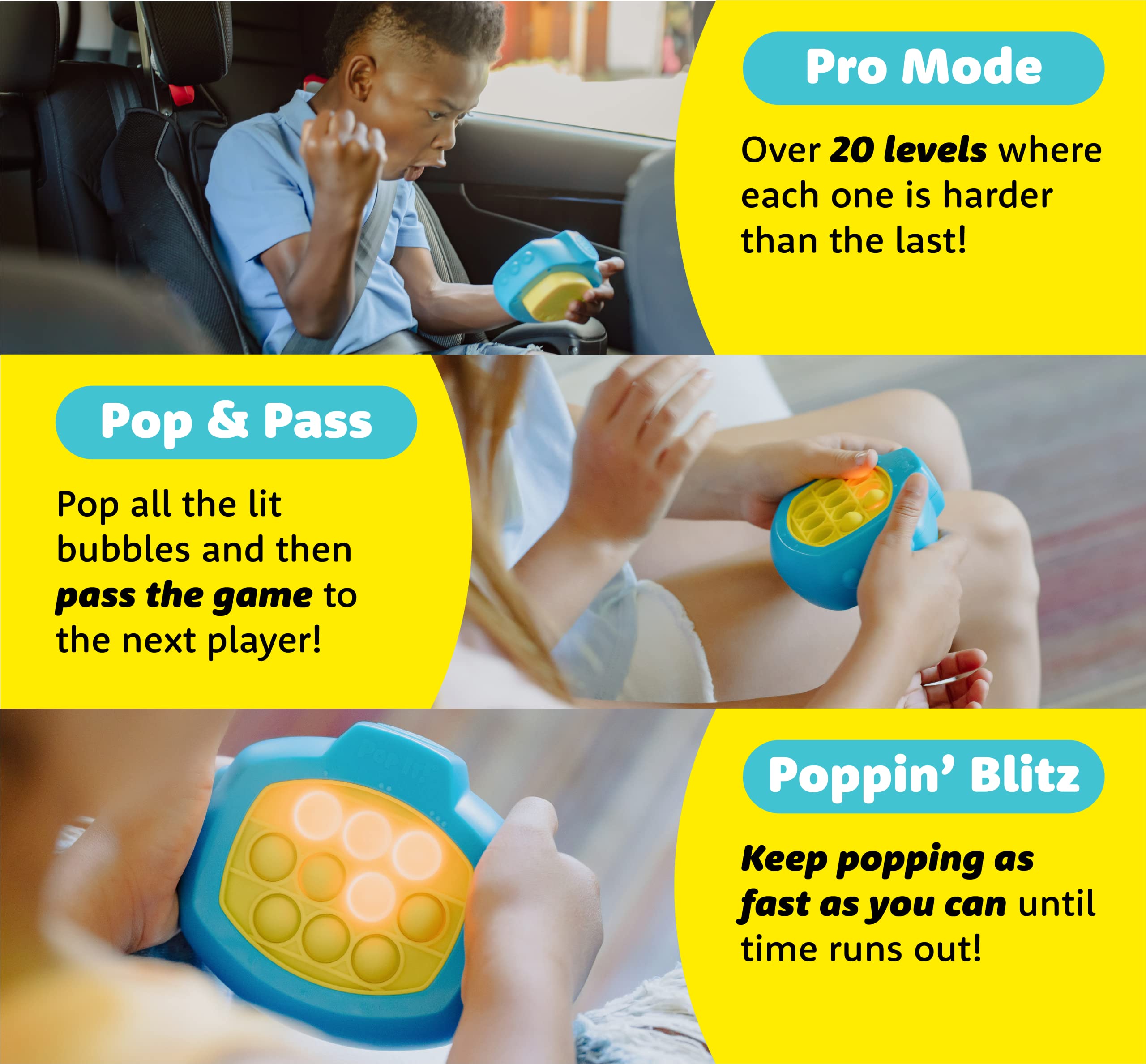 Buffalo Games Pop It Pro durable, travel-friendly design for on-the-go play.