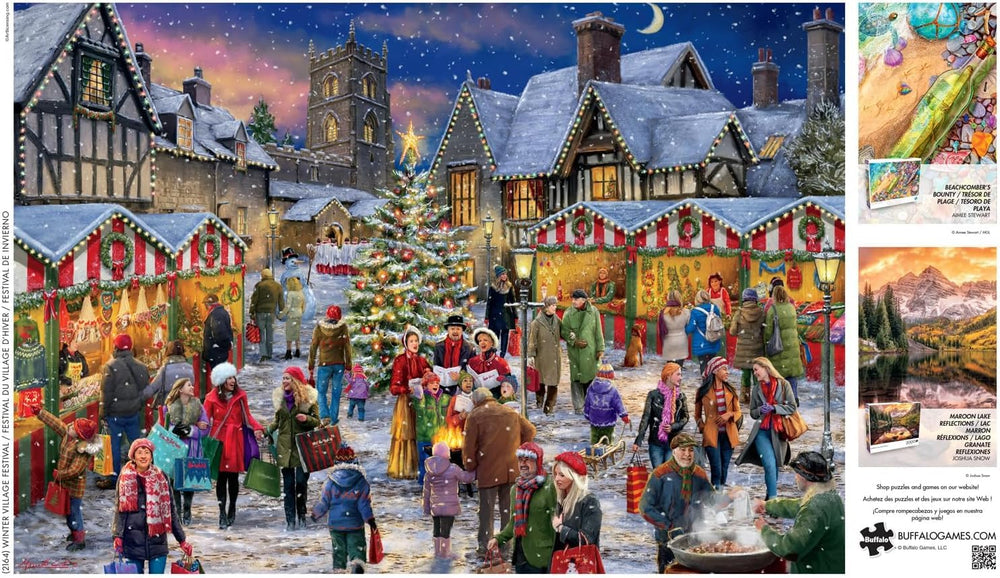 Buffalo Games Winter Village Festival puzzle includes full poster reference for easy assembly.