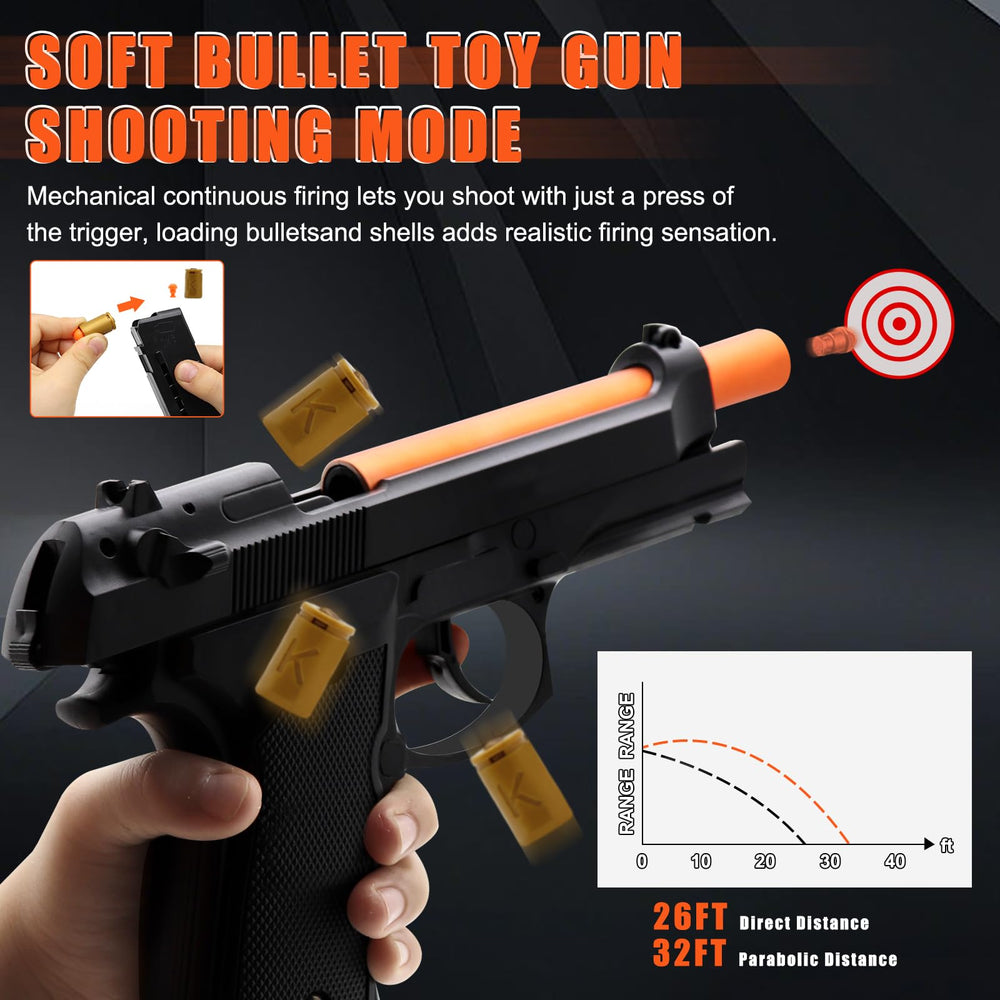 Bugrtey mechanism close-up shows realistic ejection and continuous firing action.