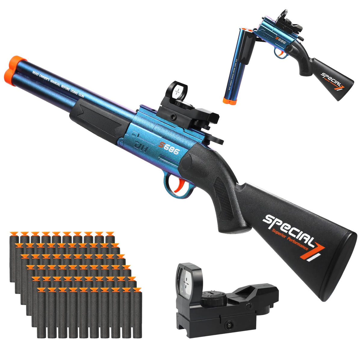 Bugrtey double-barrel shotgun toy for safe, imaginative play.