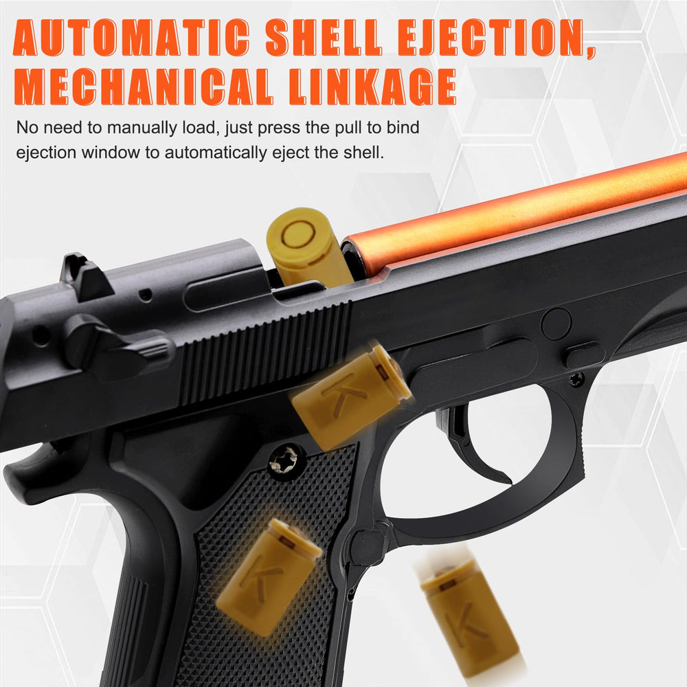 Bugrtey toy gun with 2 magazines and 18 shell casings for quick reloads.