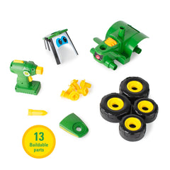 Official John Deere graphics boost authenticity on the tractor toy.