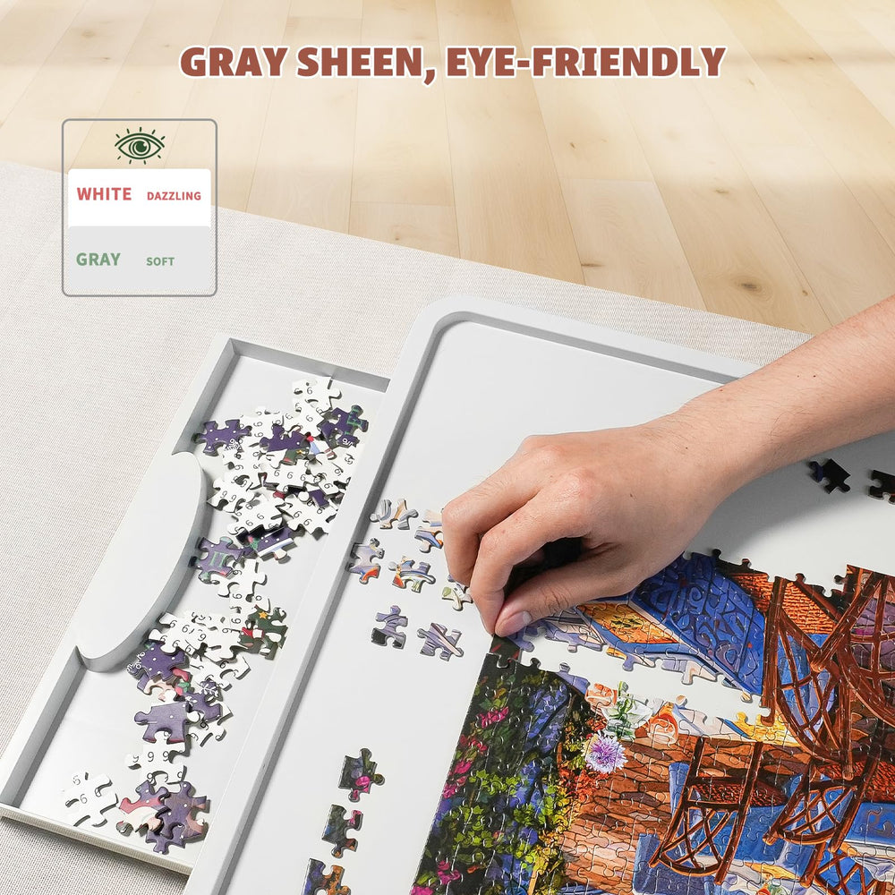 BuilderButler translucent cover protects puzzles from dust and pets.